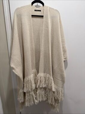 Do everything in love Cream Fringe Poncho Sweater